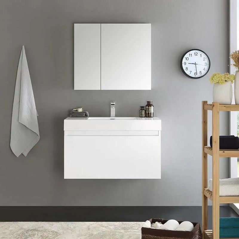 Fresca Mezzo 36" White Wall Hung Modern Bathroom Vanity with Medicine Cabinet