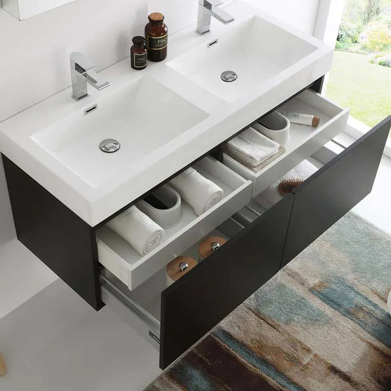 Fresca Mezzo 48" Black Wall Hung Double Sink Modern Bathroom Vanity with Medicine Cabinet