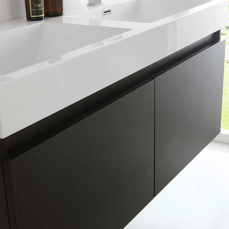 Fresca Mezzo 48" Black Wall Hung Double Sink Modern Bathroom Vanity with Medicine Cabinet