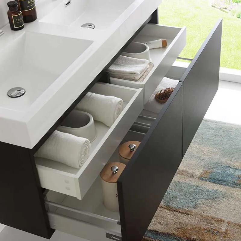 Fresca Mezzo 48" Black Wall Hung Double Sink Modern Bathroom Vanity with Medicine Cabinet