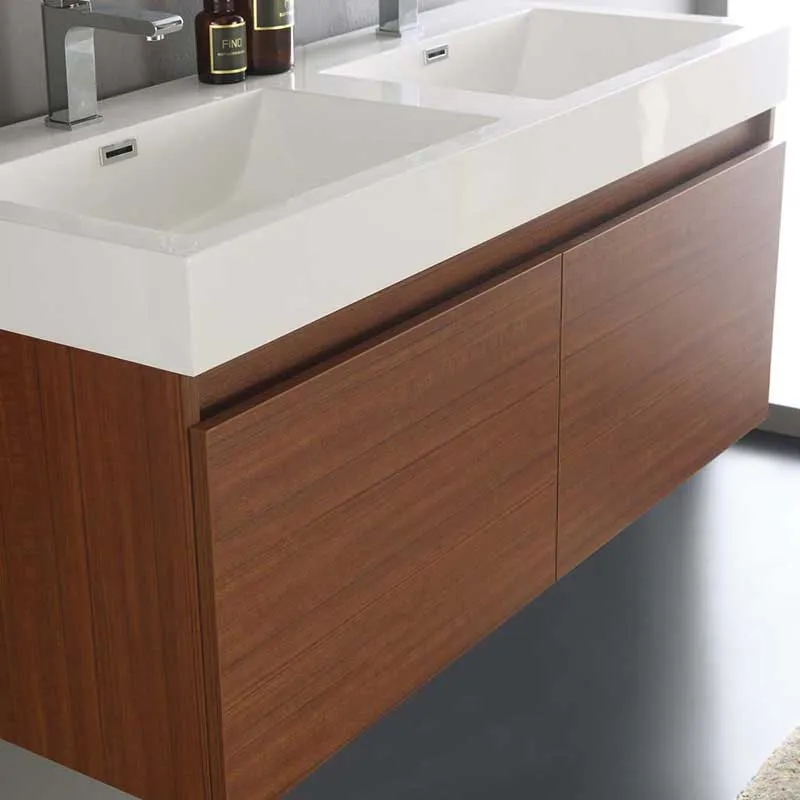 Fresca Mezzo 48" Teak Wall Hung Double Sink Modern Bathroom Vanity with Medicine Cabinet