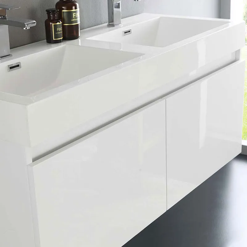 Fresca Mezzo 48" White Wall Hung Double Sink Modern Bathroom Vanity with Medicine Cabinet