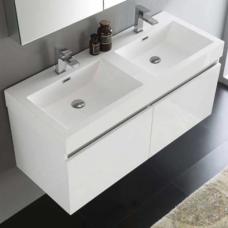 Fresca Mezzo 48" White Wall Hung Double Sink Modern Bathroom Vanity with Medicine Cabinet