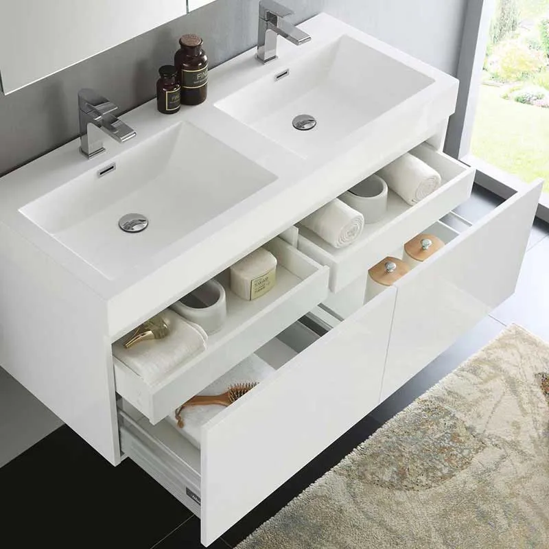 Fresca Mezzo 48" White Wall Hung Double Sink Modern Bathroom Vanity with Medicine Cabinet