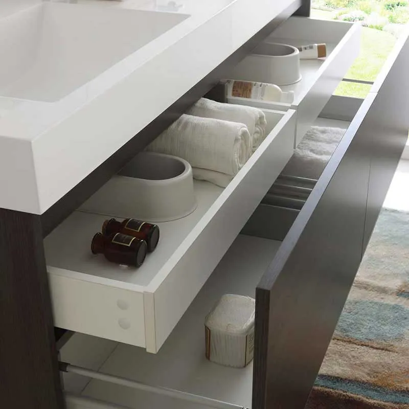 Fresca Mezzo 60" Gray Oak Wall Hung Double Sink Modern Bathroom Vanity with Medicine Cabinet