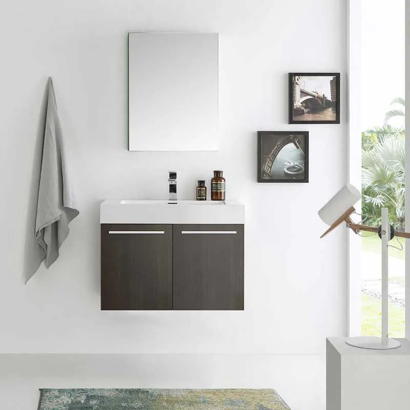 Fresca Vista 30" Gray Oak Wall Hung Modern Bathroom Vanity with Medicine Cabinet