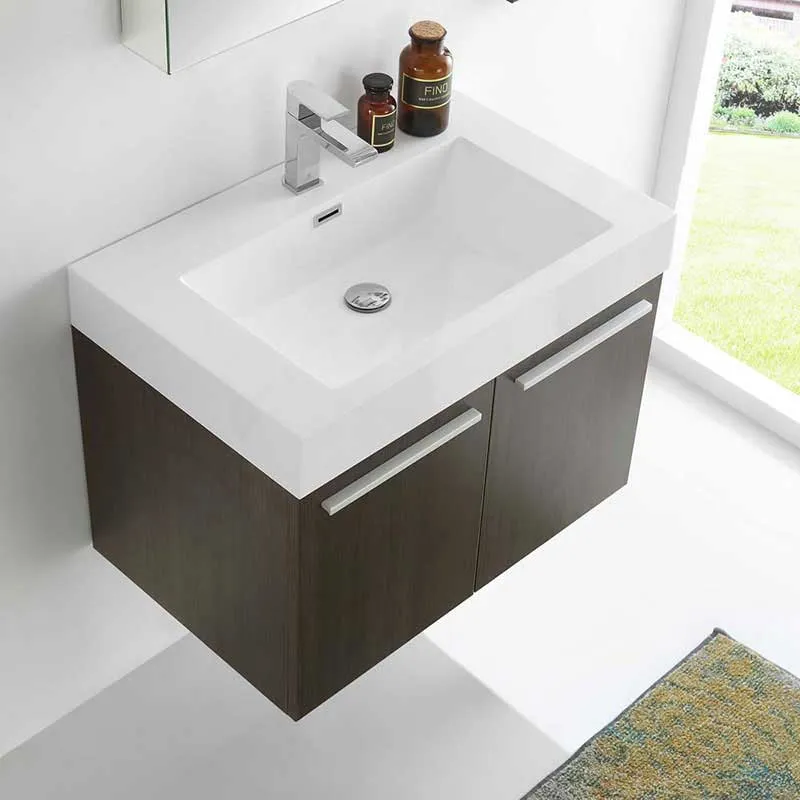 Fresca Vista 30" Gray Oak Wall Hung Modern Bathroom Vanity with Medicine Cabinet