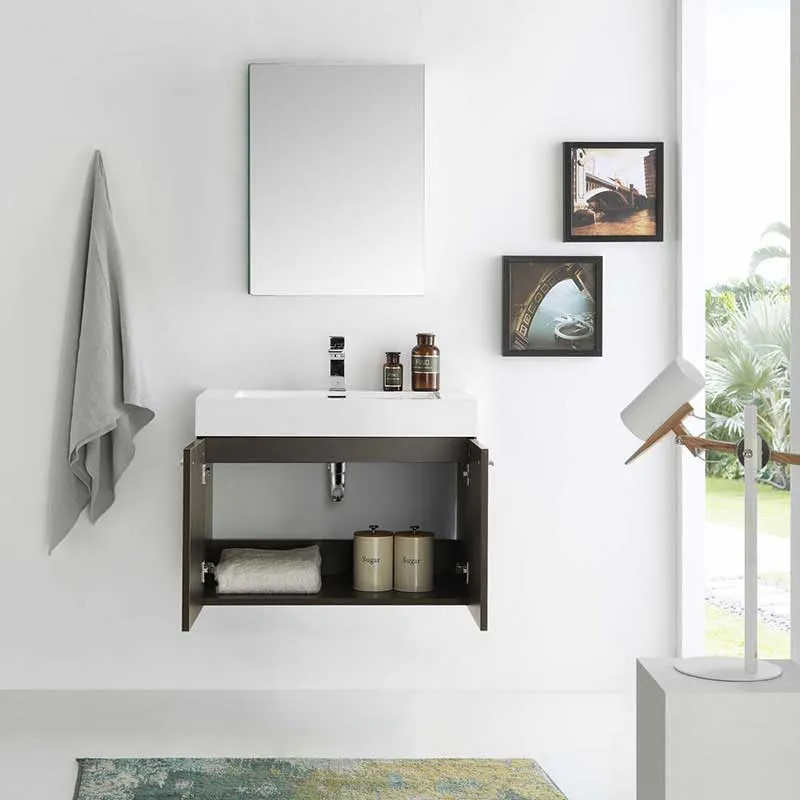 Fresca Vista 30" Gray Oak Wall Hung Modern Bathroom Vanity with Medicine Cabinet