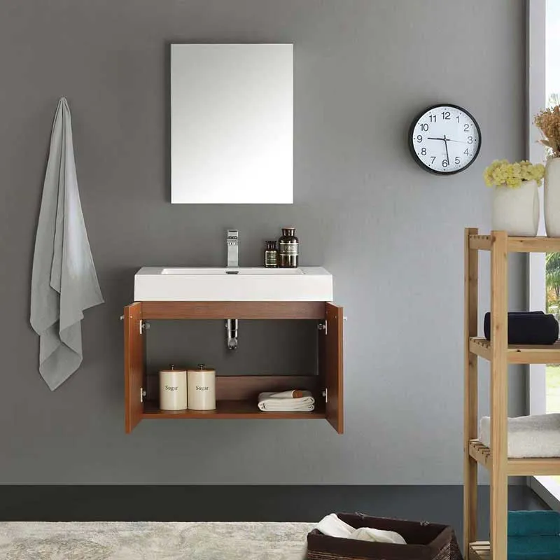 Fresca Vista 30" Teak Wall Hung Modern Bathroom Vanity with Medicine Cabinet