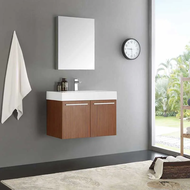 Fresca Vista 30" Teak Wall Hung Modern Bathroom Vanity with Medicine Cabinet