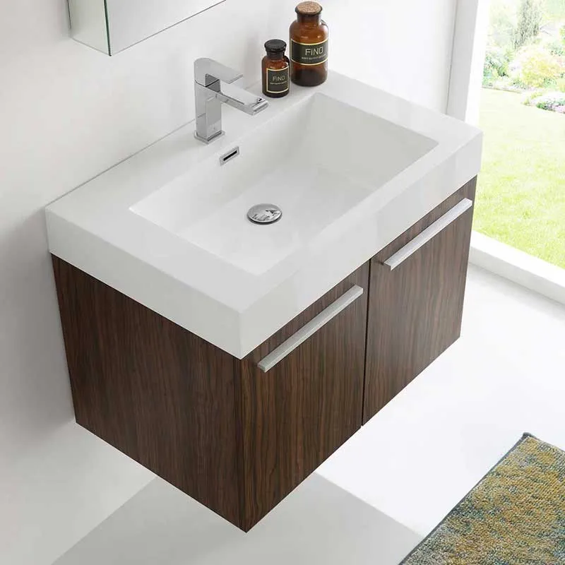 Fresca Vista 30" Walnut Wall Hung Modern Bathroom Vanity with Medicine Cabinet
