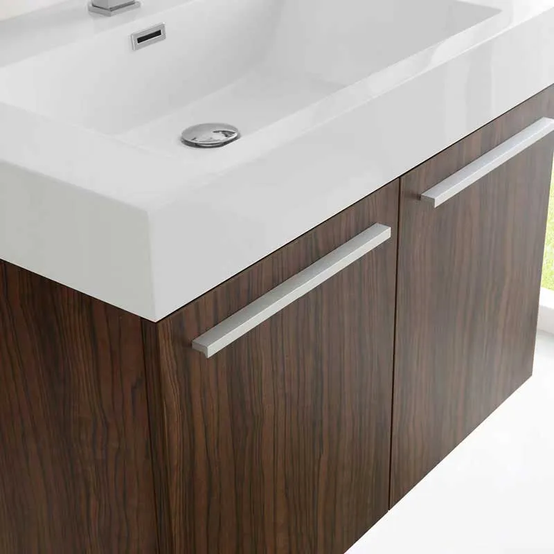 Fresca Vista 30" Walnut Wall Hung Modern Bathroom Vanity with Medicine Cabinet
