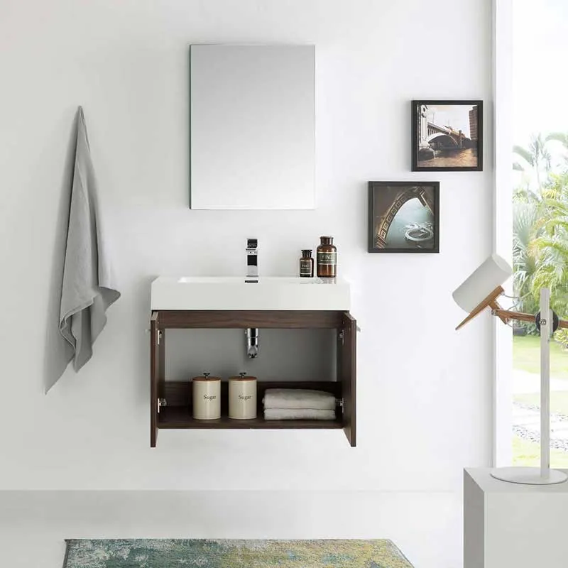 Fresca Vista 30" Walnut Wall Hung Modern Bathroom Vanity with Medicine Cabinet