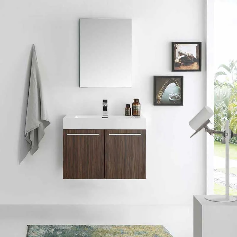 Fresca Vista 30" Walnut Wall Hung Modern Bathroom Vanity with Medicine Cabinet