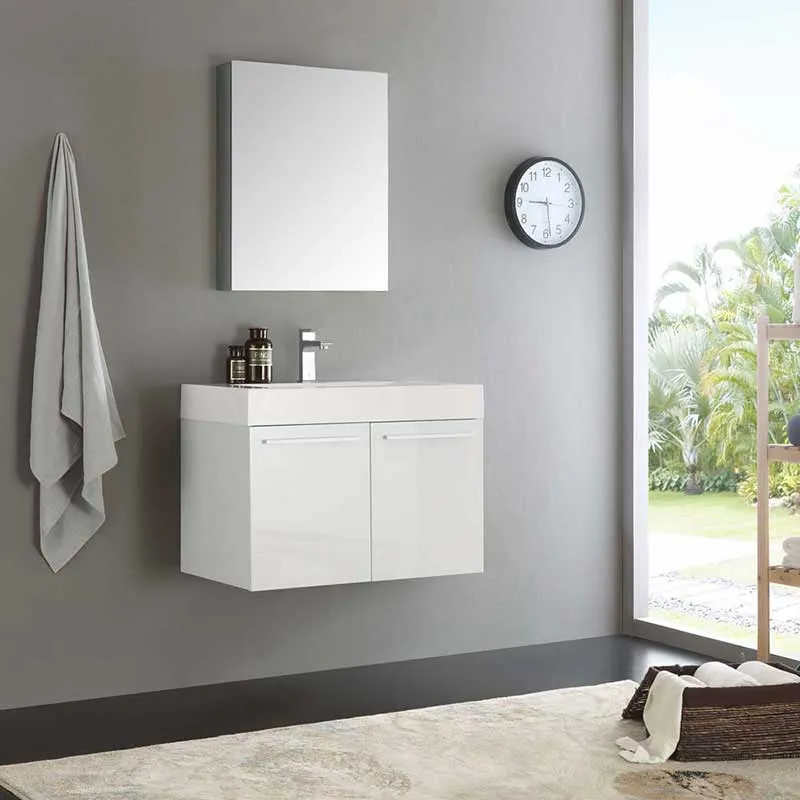 Fresca Vista 30" White Wall Hung Modern Bathroom Vanity with Medicine Cabinet