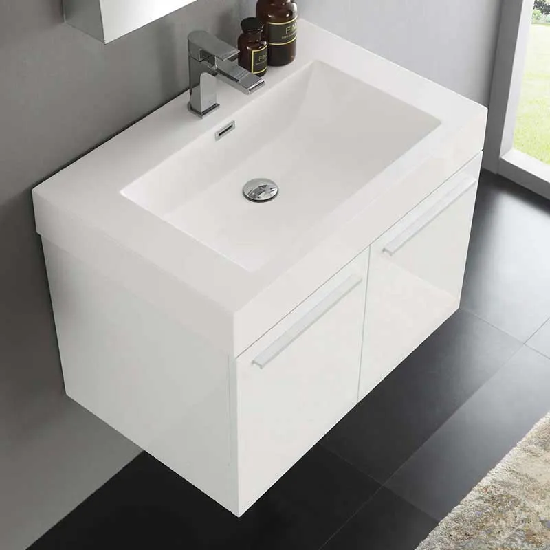 Fresca Vista 30" White Wall Hung Modern Bathroom Vanity with Medicine Cabinet