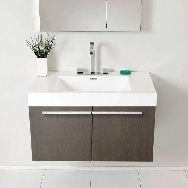 Fresca Vista 36" Gray Oak Modern Bathroom Vanity with Medicine Cabinet
