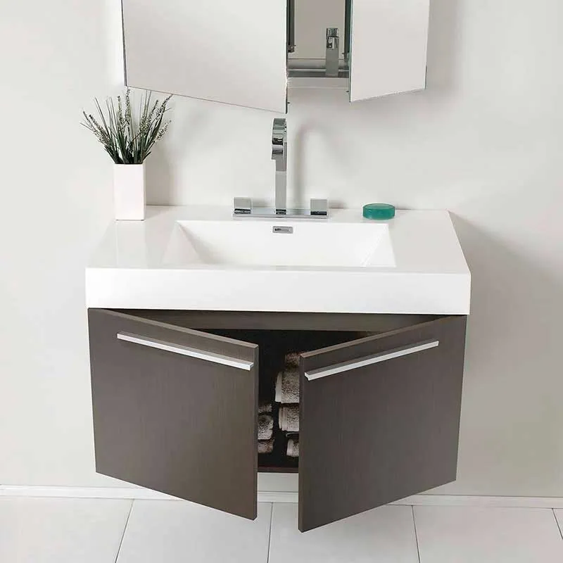 Fresca Vista 36" Gray Oak Modern Bathroom Vanity with Medicine Cabinet