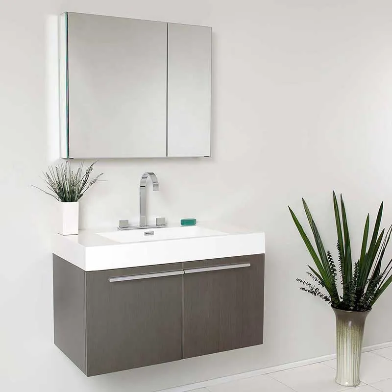 Fresca Vista 36" Gray Oak Modern Bathroom Vanity with Medicine Cabinet