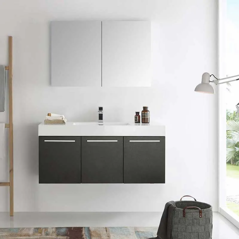 Fresca Vista 48" Black Wall Hung Modern Bathroom Vanity with Medicine Cabinet