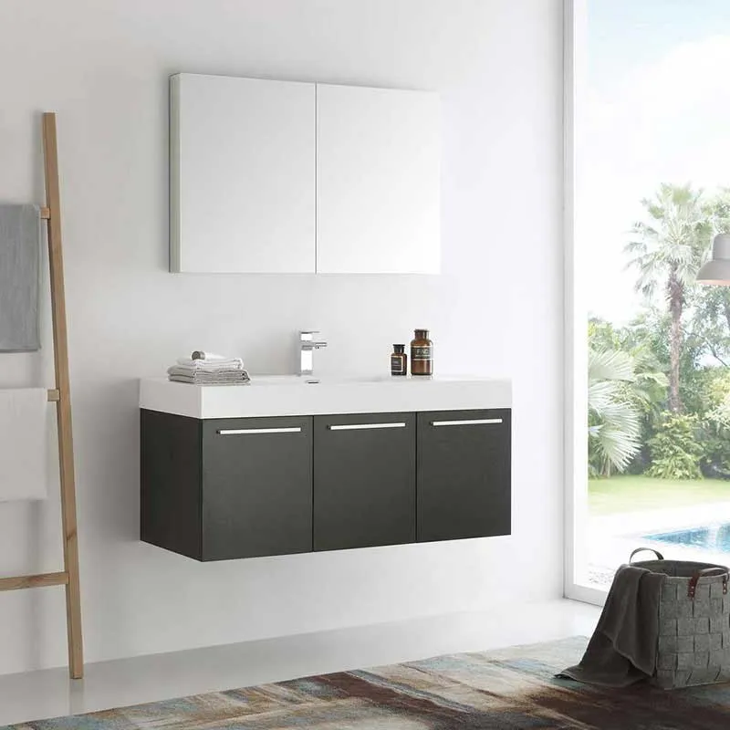 Fresca Vista 48" Black Wall Hung Modern Bathroom Vanity with Medicine Cabinet