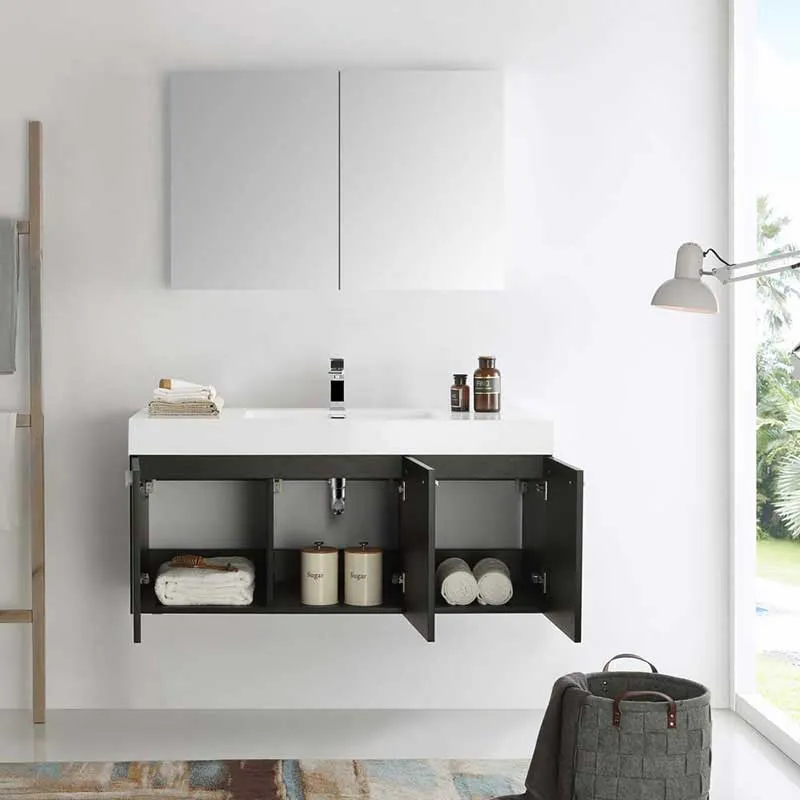 Fresca Vista 48" Black Wall Hung Modern Bathroom Vanity with Medicine Cabinet