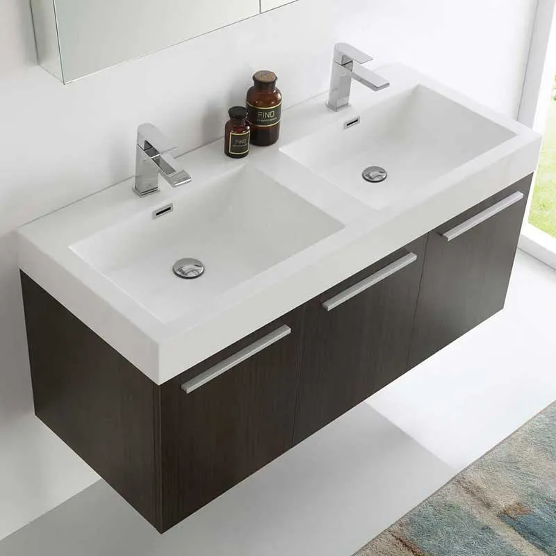 Fresca Vista 48" Gray Oak Wall Hung Double Sink Modern Bathroom Vanity with Medicine Cabinet