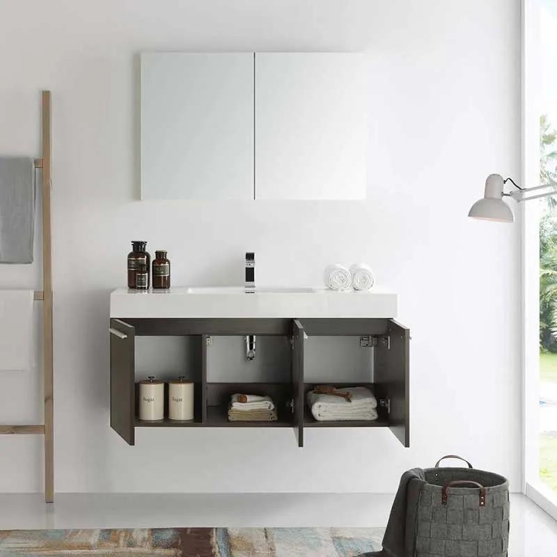 Fresca Vista 48" Gray Oak Wall Hung Modern Bathroom Vanity with Medicine Cabinet