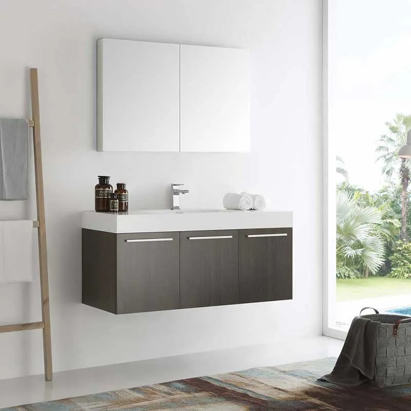 Fresca Vista 48" Gray Oak Wall Hung Modern Bathroom Vanity with Medicine Cabinet