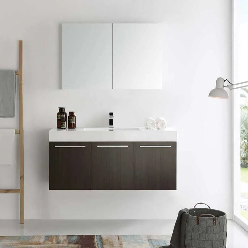 Fresca Vista 48" Gray Oak Wall Hung Modern Bathroom Vanity with Medicine Cabinet
