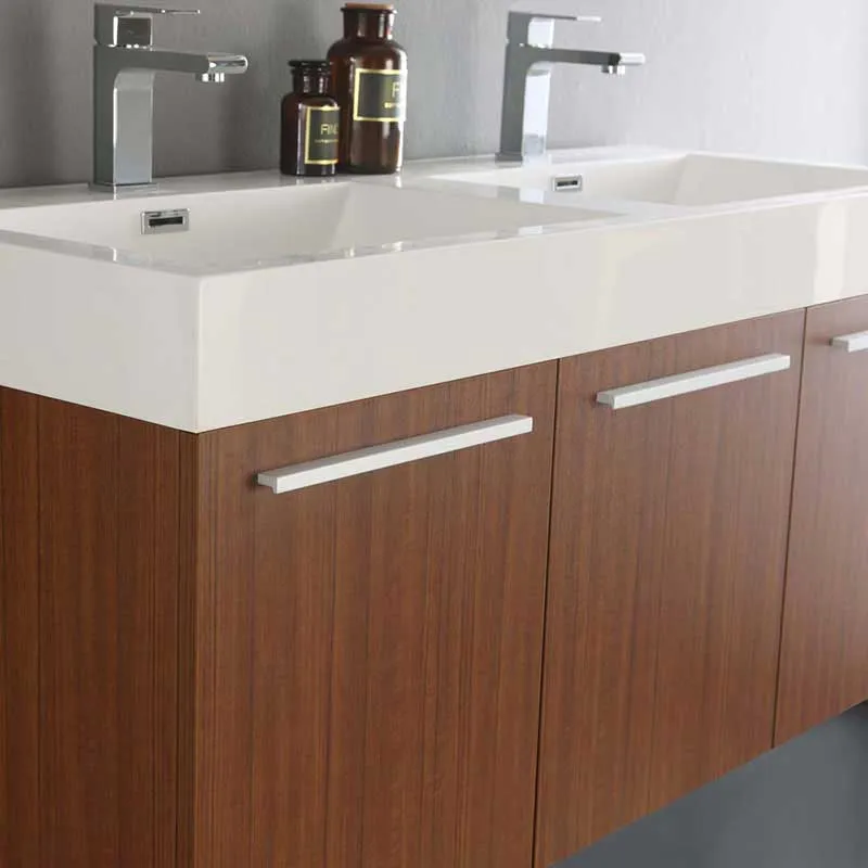 Fresca Vista 48" Teak Wall Hung Double Sink Modern Bathroom Vanity with Medicine Cabinet