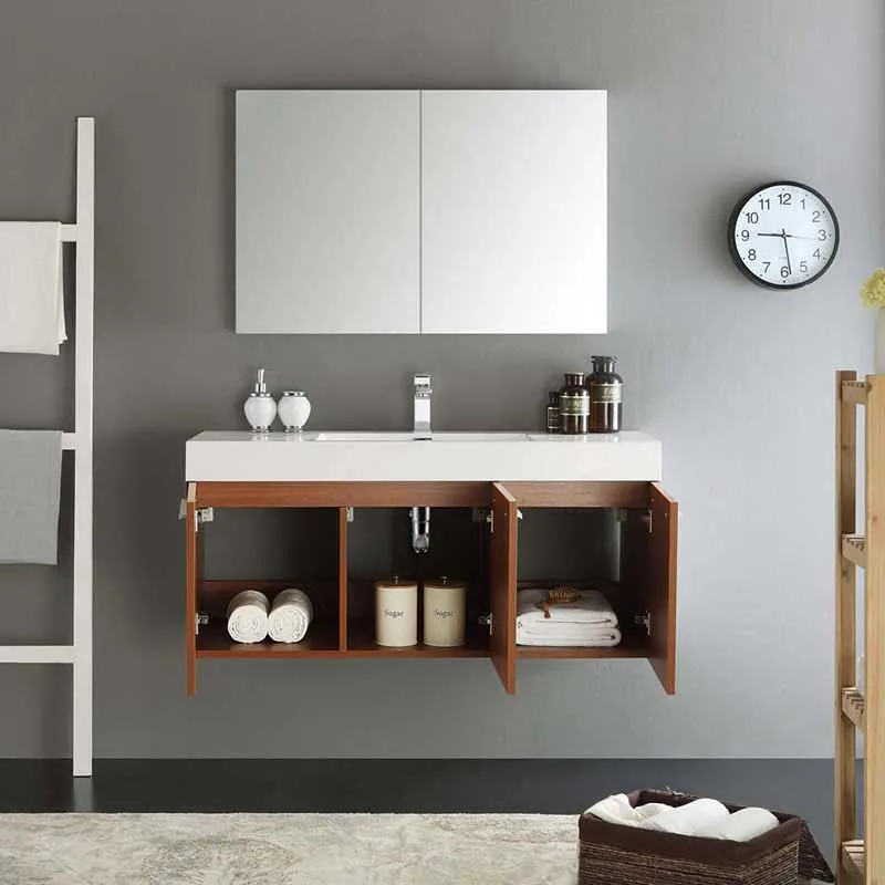 Fresca Vista 48" Teak Wall Hung Modern Bathroom Vanity with Medicine Cabinet