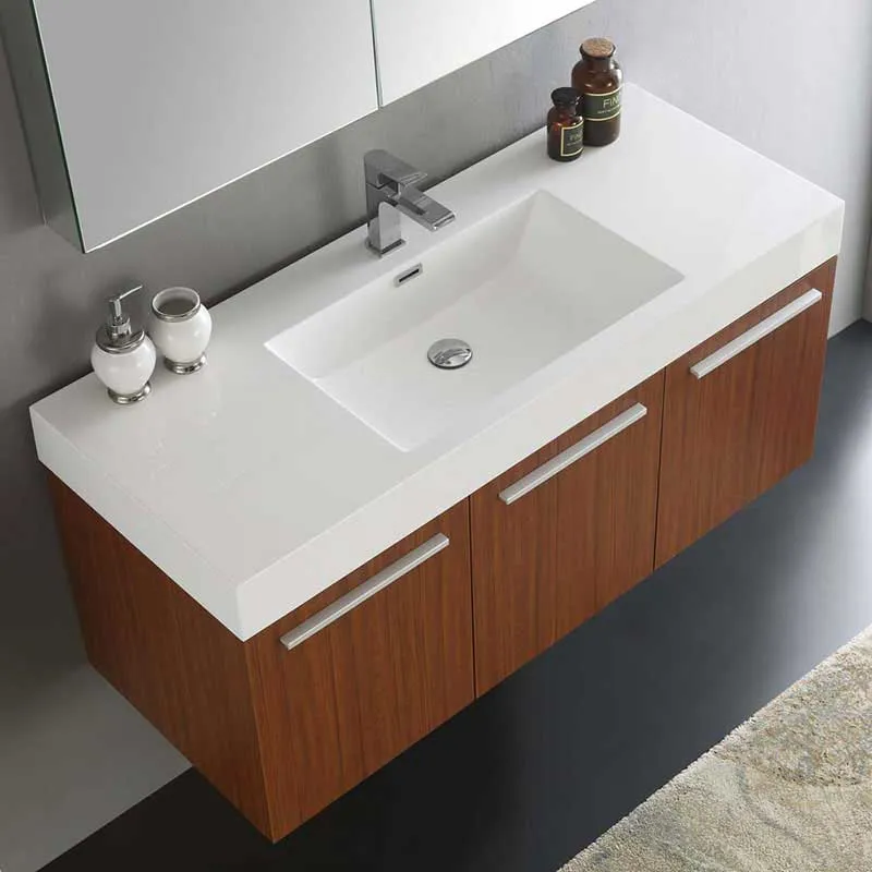 Fresca Vista 48" Teak Wall Hung Modern Bathroom Vanity with Medicine Cabinet