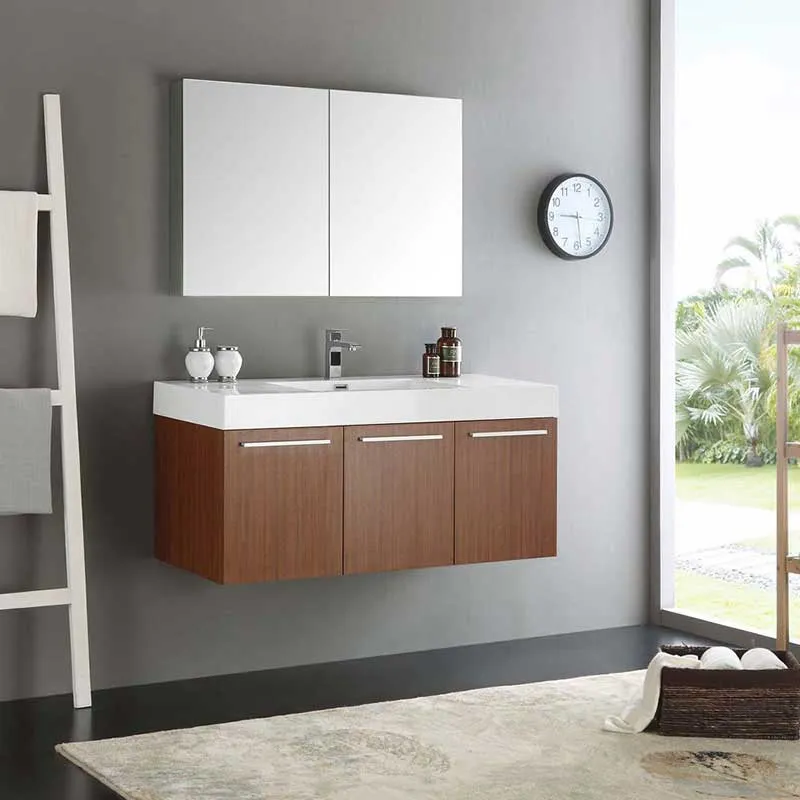 Fresca Vista 48" Teak Wall Hung Modern Bathroom Vanity with Medicine Cabinet