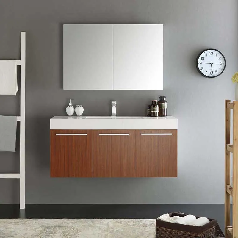 Fresca Vista 48" Teak Wall Hung Modern Bathroom Vanity with Medicine Cabinet