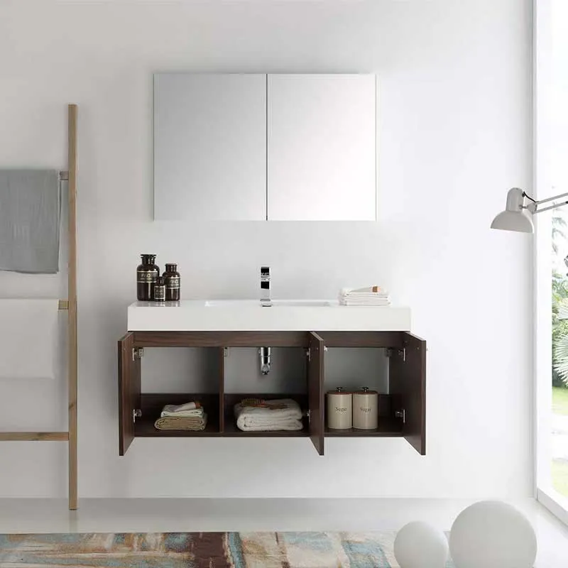 Fresca Vista 48" Walnut Wall Hung Modern Bathroom Vanity with Medicine Cabinet