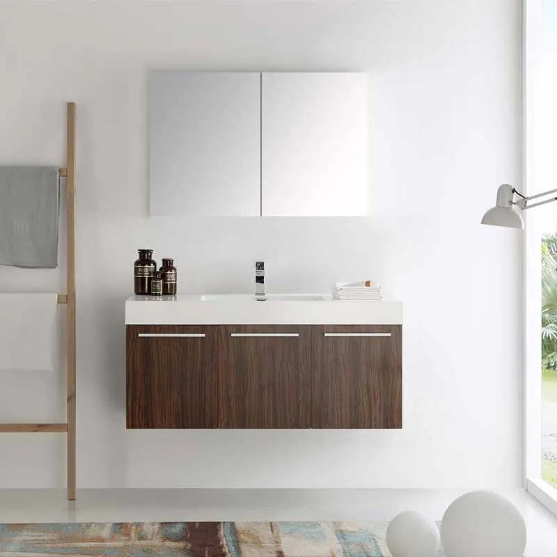 Fresca Vista 48" Walnut Wall Hung Modern Bathroom Vanity with Medicine Cabinet