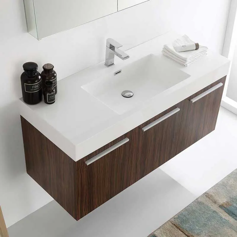 Fresca Vista 48" Walnut Wall Hung Modern Bathroom Vanity with Medicine Cabinet