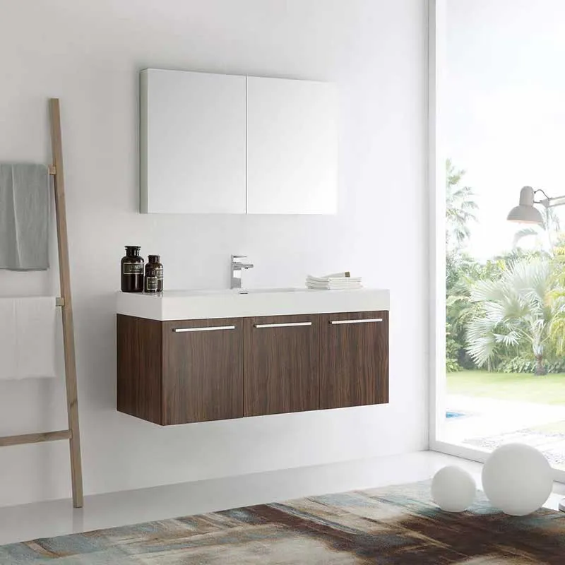 Fresca Vista 48" Walnut Wall Hung Modern Bathroom Vanity with Medicine Cabinet