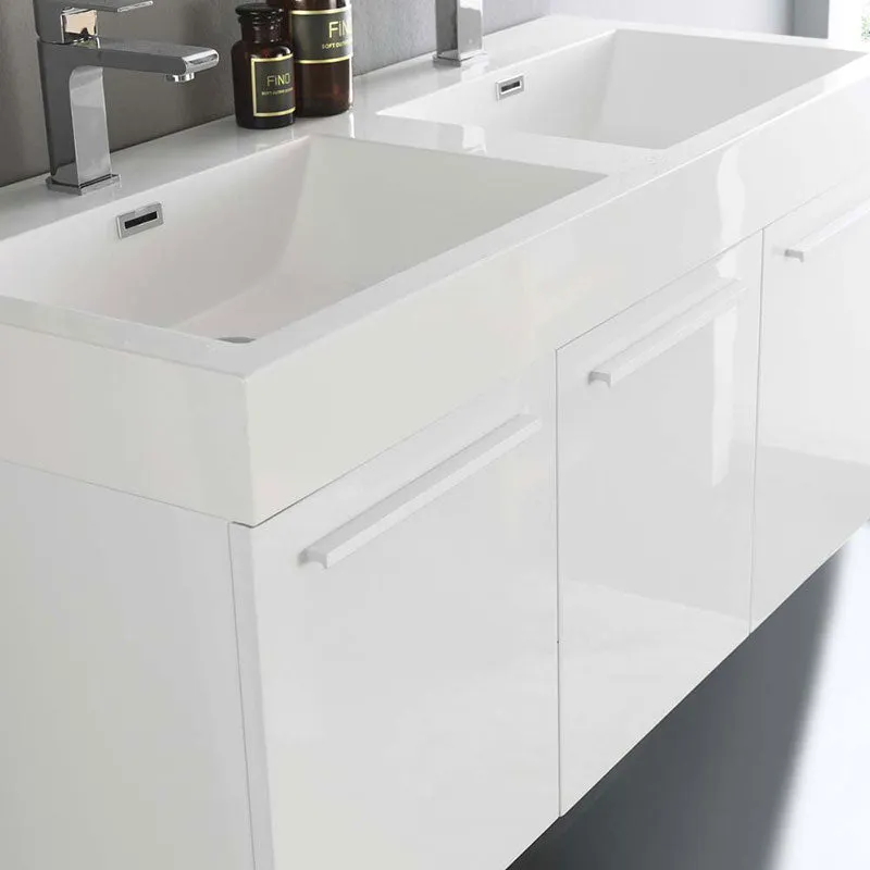 Fresca Vista 48" White Wall Hung Double Sink Modern Bathroom Vanity with Medicine Cabinet