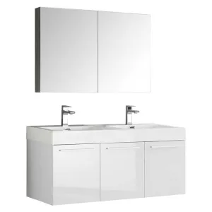 Fresca Vista 48" White Wall Hung Double Sink Modern Bathroom Vanity with Medicine Cabinet