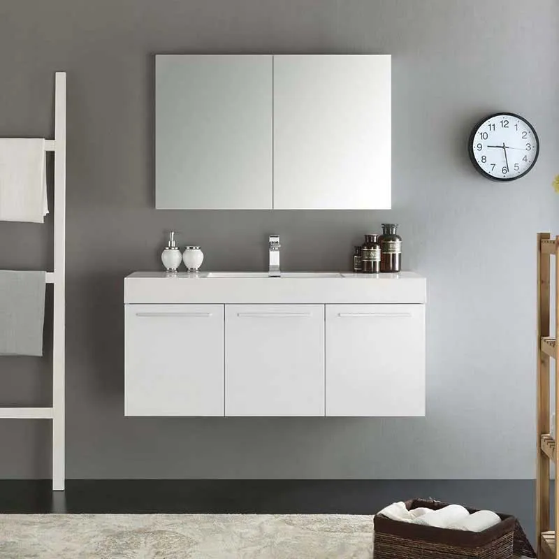 Fresca Vista 48" White Wall Hung Modern Bathroom Vanity with Medicine Cabinet