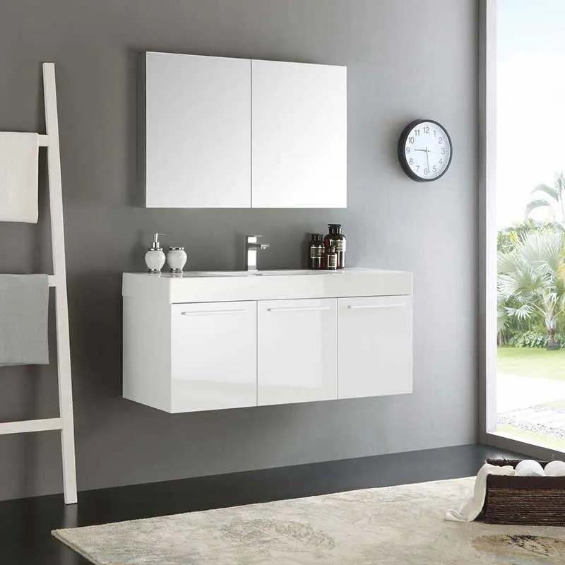 Fresca Vista 48" White Wall Hung Modern Bathroom Vanity with Medicine Cabinet