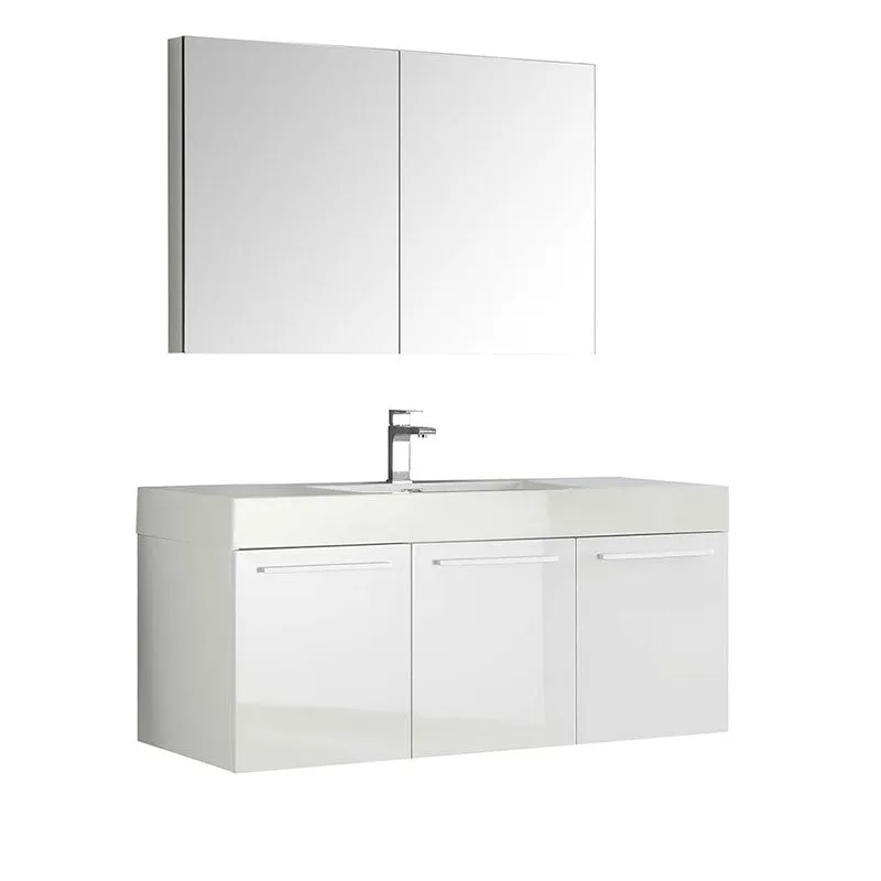 Fresca Vista 48" White Wall Hung Modern Bathroom Vanity with Medicine Cabinet