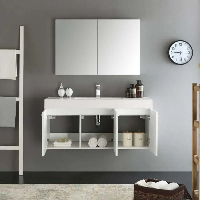 Fresca Vista 48" White Wall Hung Modern Bathroom Vanity with Medicine Cabinet