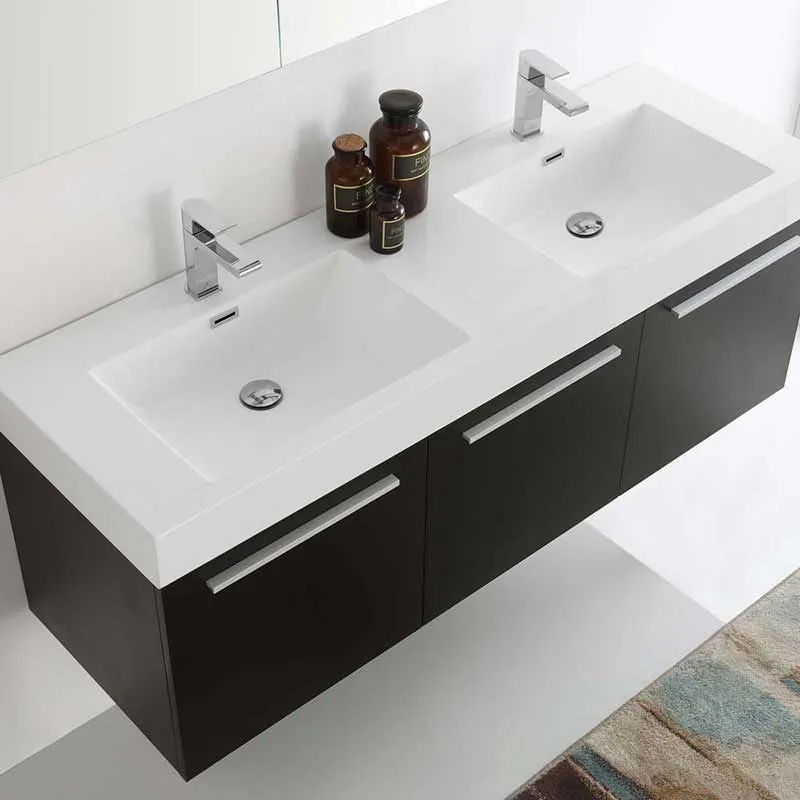 Fresca Vista 60" Black Wall Hung Double Sink Modern Bathroom Vanity with Medicine Cabinet