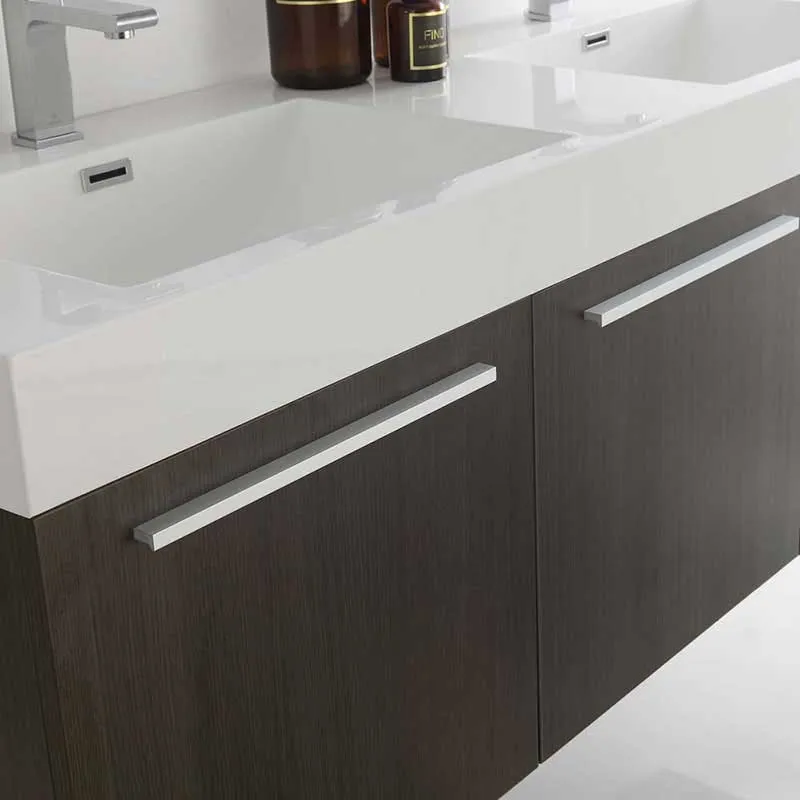 Fresca Vista 60" Gray Oak Wall Hung Double Sink Modern Bathroom Vanity with Medicine Cabinet