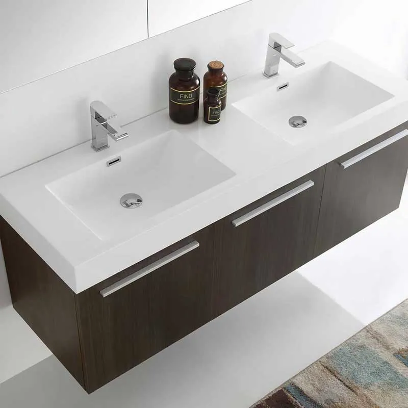 Fresca Vista 60" Gray Oak Wall Hung Double Sink Modern Bathroom Vanity with Medicine Cabinet