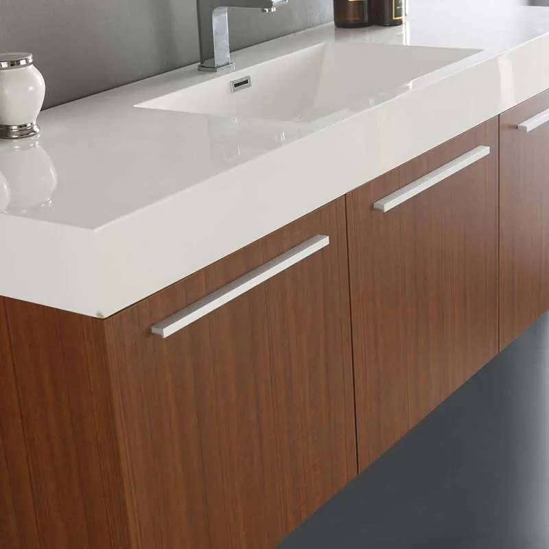 Fresca Vista 60" Teak Wall Hung Single Sink Modern Bathroom Vanity with Medicine Cabinet