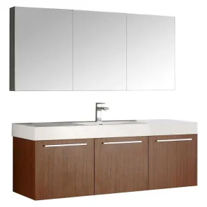 Fresca Vista 60" Teak Wall Hung Single Sink Modern Bathroom Vanity with Medicine Cabinet